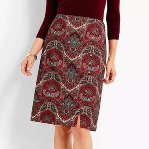 Talbots Opulent Paisley Side Button Faux-Wrap Skirt Size 4
